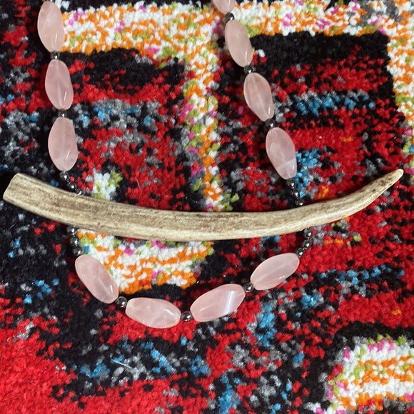 Rose Quartz Deer Antler Statement Necklace - Picture 3 of 16